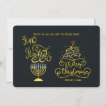 Bonne Hanoukka Joyeuse Carte de Noël<br><div class="desc">Carte de vacances "happy all" avec menorah et sapin de Noël contre un arrière - plan noir. La carte est facile à customiser avec votre libellé, police et couleur de police. Pas exactement ce que vous cherchez ? Tous nos produits peuvent être conçus sur mesure pour répondre à vos besoins...</div>