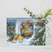 Bonne Hanoukka. Scène de neige avec carte Menorah (Debout devant)