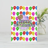 Bonne Invitation Anniversaire Ballons Cupcakes (Debout devant)