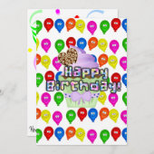 Bonne Invitation Anniversaire Ballons Cupcakes (Devant / Derrière)