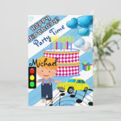 Bonne Invitation Anniversaire Boy Car (Debout devant)