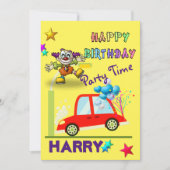 Bonne Invitation Anniversaire Clown Car Jaune (Devant)