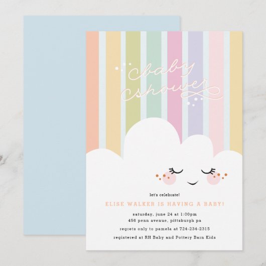Bonne invitation au Baby shower de nuages (Devant / Derrière)