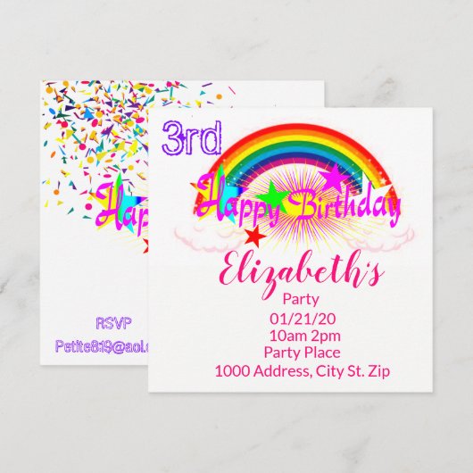 Bonne invitation carte d'anniversaire Rainbow Conf (Devant / Derrière)