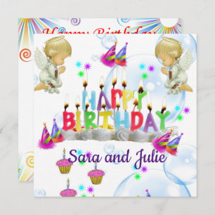 Bonne Invitation Carte d'Anniversaire Twin Angels