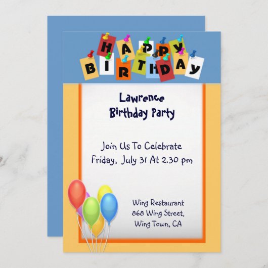 Bonne invitation d'anniversaire (Devant / Derrière)