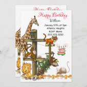 Bonne invitation d'anniversaire Animaux sauvages (Devant / Derrière)