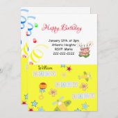Bonne invitation d'anniversaire Avion Jaune Baby (Devant / Derrière)