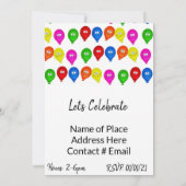 Bonne Invitation d'anniversaire Ballons colorés (Dos)