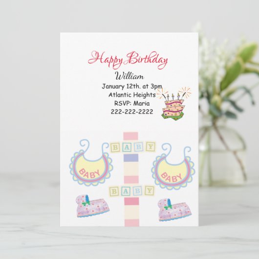 Bonne invitation d'anniversaire bébé (Debout devant)
