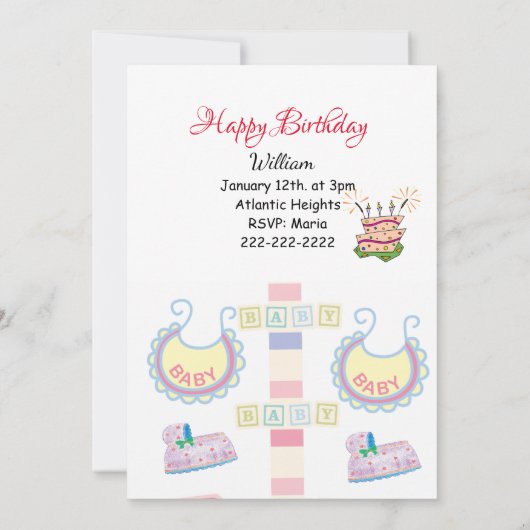Bonne invitation d'anniversaire bébé (Dos)