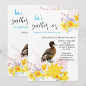 Bonne Invitation d'anniversaire Bébé Canard Floral (Devant / Derrière)