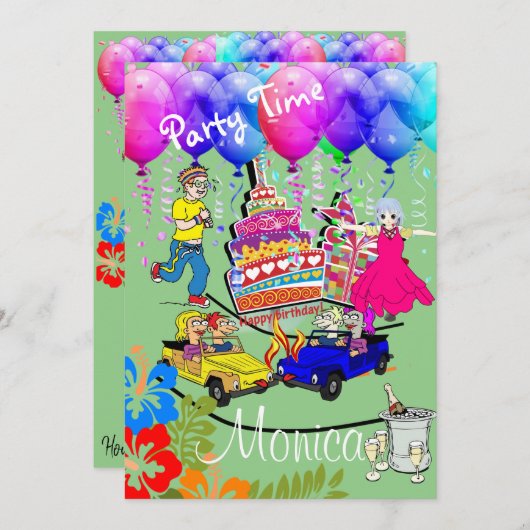 Bonne invitation d'anniversaire sur la colline (Devant / Derrière)