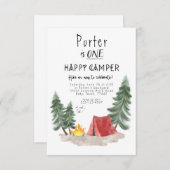 Bonne invitation de premier anniversaire de camper (Devant / Derrière)
