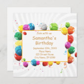 Bonne Invitation des ballons d'anniversaire (Devant / Derrière)