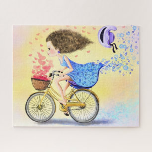 Bonne Jeune Fille Sur Un Vélo Jigsaw Puzzle Romant