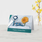 Bonne Journée des infirmières. Carte stéthoscope e (Fleur jaune)
