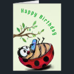 Bonne Ladybug Funny Birthday Card<br><div class="desc">Cartes d'anniversaire amusantes avec Happy Little Ladybug avec téléphone - Choisissez / Ajoutez votre texte / couleur unique - Faites votre cadeau unique - Redimensionnez et déplacez ou supprimez et ajoutez des éléments avec l'outil de personnalisation ! - Dessin et design par MIGNED. Vous pouvez également transférer mes designs à...</div>