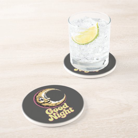 Bonne nuit Retro Moon Dessous de verre en grès (Côté)