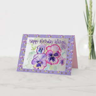 Bonne Pansies d'Anniversaire Carte de voeux aquare