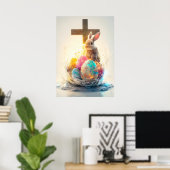 Bonne Pâques Bunny Cross Religion Poster (Bureau à domicile)