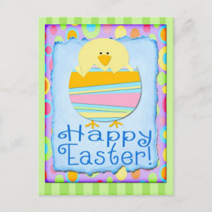 Bonne Pâques mignonne poussette fête carte postale