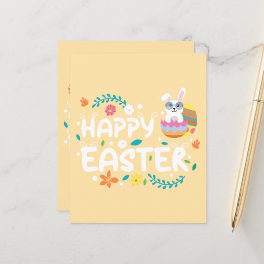 Bonne Pâques, Oeufs, Lapin & Fleurs Papeterie (Devant/Arrière en situation)