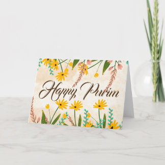 Bonne Purim Plié Carte de voeux Floral Jaune