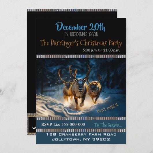 Bonne Reindeer Fête Invitation (Devant / Derrière)