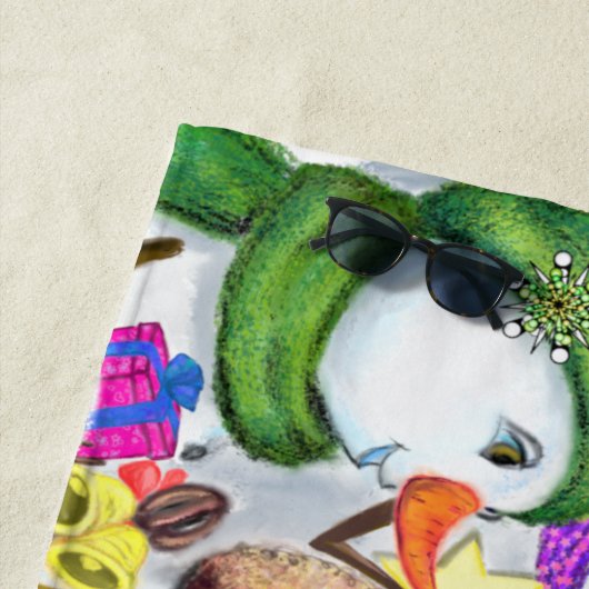 Bonne serviette de plage de Noël Snowmans (En situation)