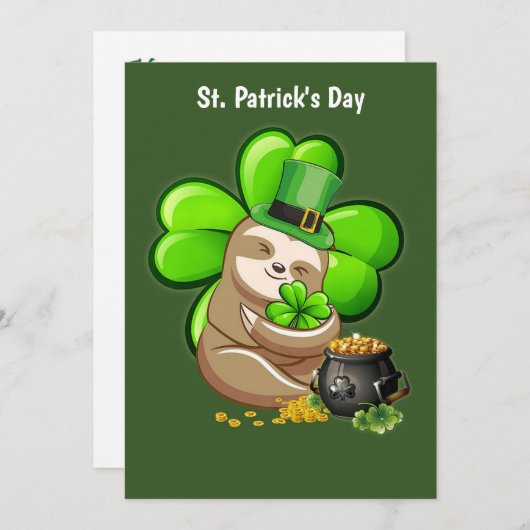 Bonne St. Patrick's Day Sloth invitation (Devant / Derrière)