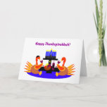 Bonne Thanksgivukkah Funny Turquie Carte de voeux<br><div class="desc">Une carte de voeux originale et humoristique c.a.teresa ou une invitation avec un couple de dindes grillées au vin, l'une avec un yamaka, à une table avec une menorah et l'étoile de David. La carte parfaite pour célébrer la combinaison de Thanksgiving et Hanoukka qui tomberont ensemble cette année. Ces cartes...</div>