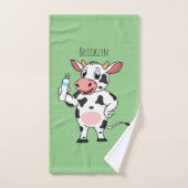 Bonne vache avec dessin animé de biberon (Serviette à main)