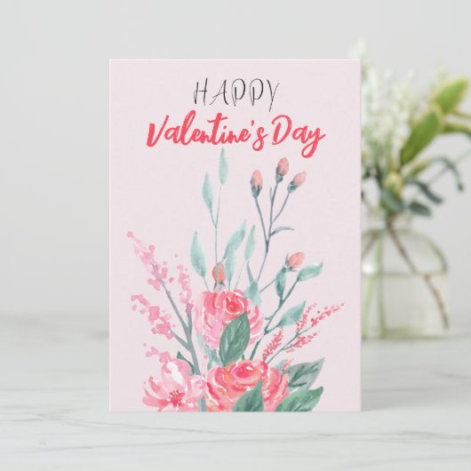 Bonne Valentine Watercolor Flowers Carte de vacanc (Debout devant)