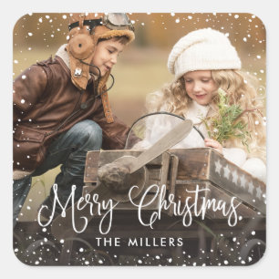 Bonnes fêtes autocollant de photo de neige