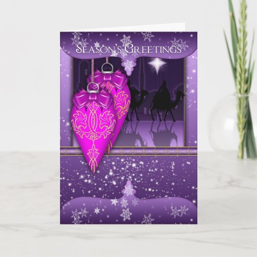 Bonnes Fêtes carte de vacances en violet avec orné (Devant)