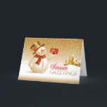 Bonnes Fêtes Carte de voeux pliée Snowman<br><div class="desc">Besoin d'envoyer des cartes de voeux spéciales pour Noël cette saison ? Cette élégante carte de Snowman doré est parfaite pour vous ! Tout ce que vous avez à faire est de changer les textes sur la carte. Pour modifier la police, la couleur et la taille des textes, ou pour...</div>