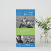 Bonnes Fêtes de snowflake Carte photo bleu (Debout devant)