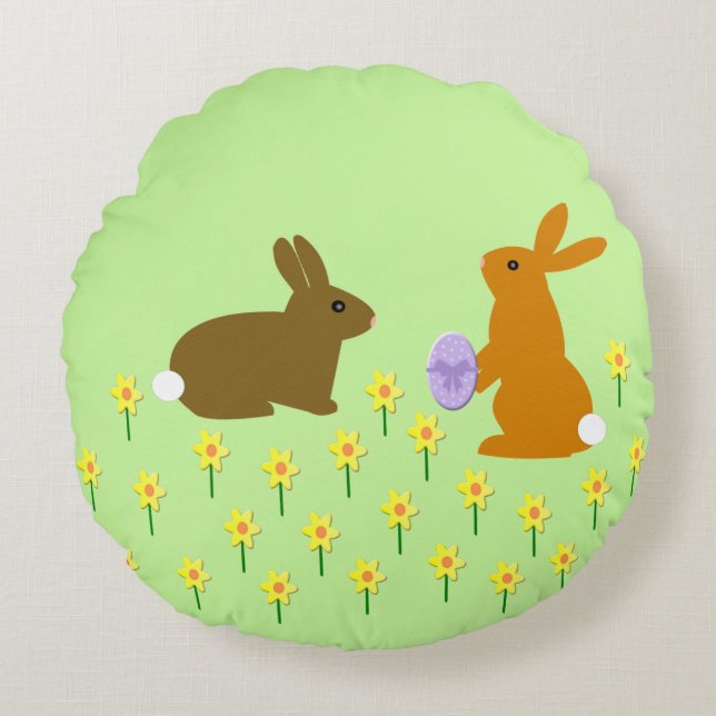 Bonnets de Pâques et jonquilles Coussin rond (Devant)
