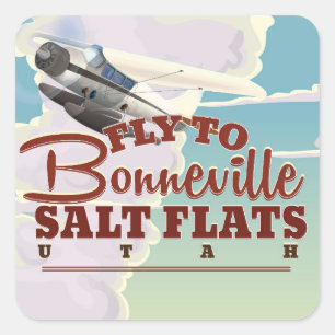 Bonneville Salt Flat Utah vintage reisposter Vierkante Sticker