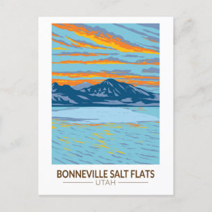 Bonneville Salt Flats Utah Travel Art Vintage Briefkaart