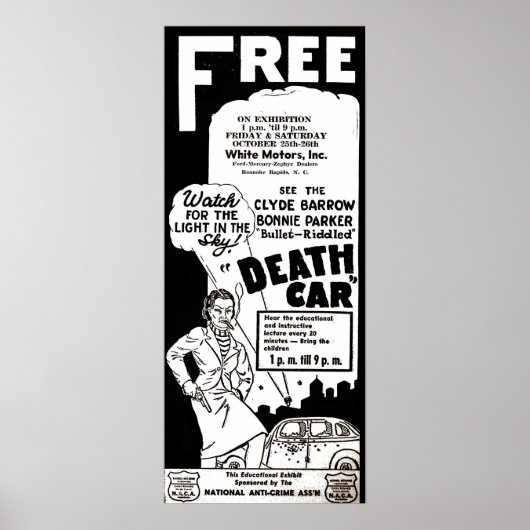 Bonnie en Clyde Death Car Advert Morbid Poster (Voorkant)