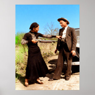 Bonnie en Clyde gek doen 1934 Kleur Redux Poster