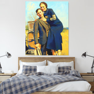 Bonnie Parker Clyde Barrow 1933 Schilderij Canvas Afdruk