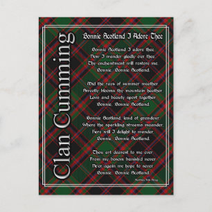 Bonnie Scotland I Adore The Clan Cumming Tartan Briefkaart
