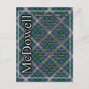 Bonnie Scotland I Adore Thee Clan McDowell Tartan Briefkaart