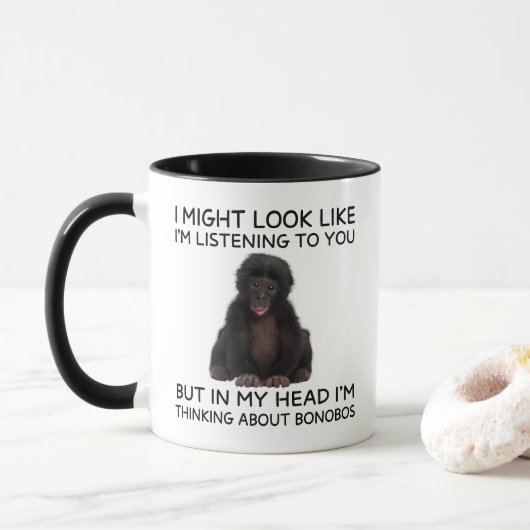 Bonobo Mug Funny Thinking Ape (Avec donut)