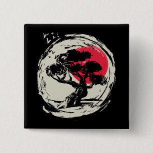 Bonsai Art Japanse Sunset Vierkante Button 5,1 Cm