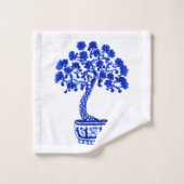 Bonsai Bomen Patroon in Kobalt Blauw en Wit Bad Handdoek (Wasdoekje)