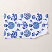 Bonsai Bomen Patroon in Kobalt Blauw en Wit Bad Handdoek (Handdoek)